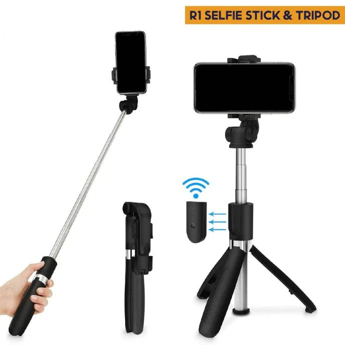 R1S Selfie Stick Tripod – Bluetooth remote tripod compatible with all smartphones.