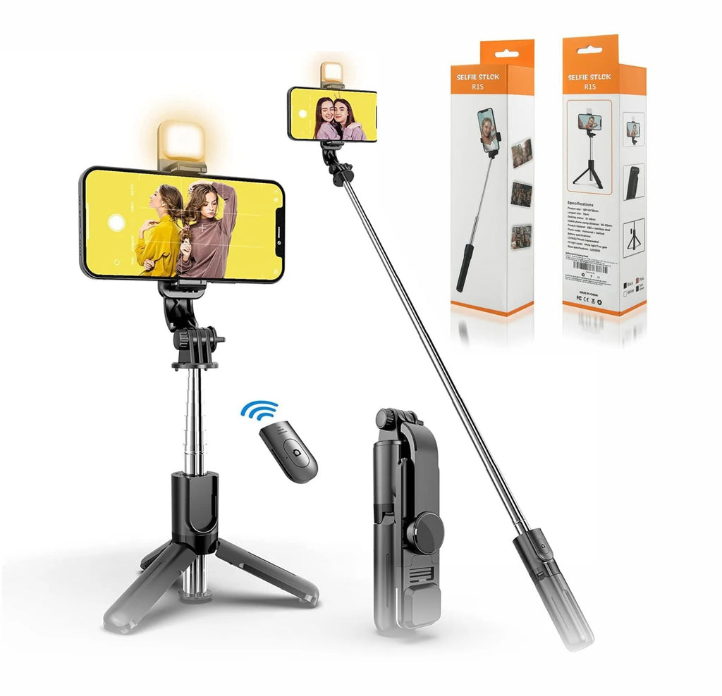 R1S Selfie Stick Tripod – Bluetooth remote tripod compatible with all smartphones.