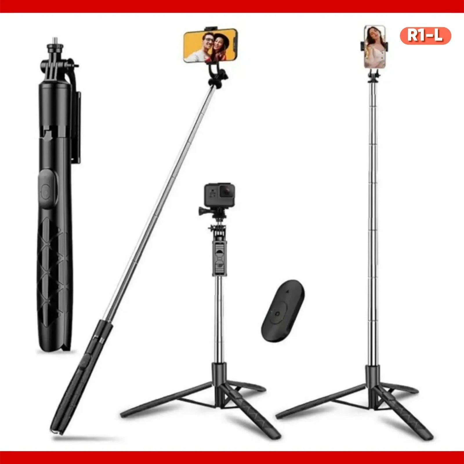 R1S Selfie Stick Tripod – Bluetooth remote tripod compatible with all smartphones.