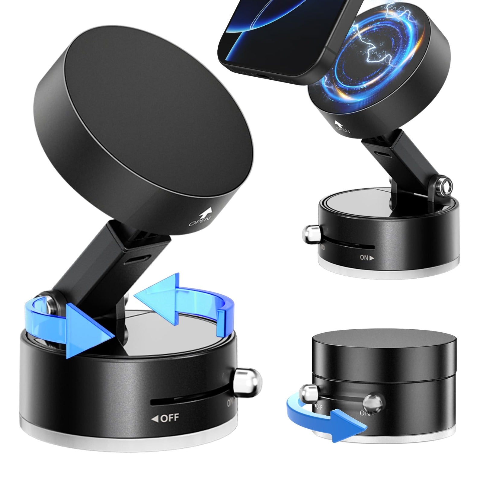 Magnetic Car Phone Holder with Industrial Vacuum Suction - Universal 360°